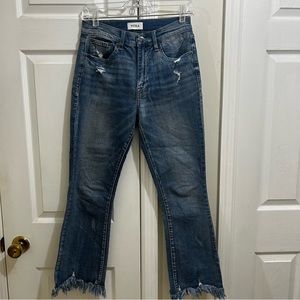 Pistola Distressed High Rise Fringed Hem Straight Leg Jeans Size 27
